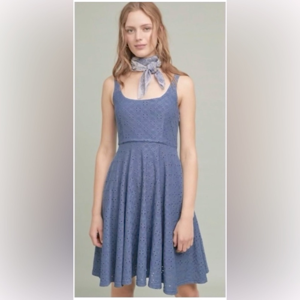 Anthropologie Hutch Blue Pleated A-Line Mini Sundress Sz-XS - Picture 2 of 6